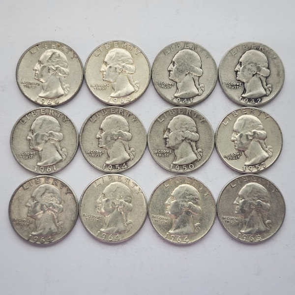 $3.00 Face Value of Assorted Years U.S. Washington 90% Silver Quarters
