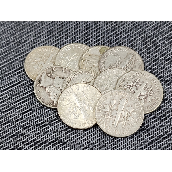 $1.00 Face Value in Assorted 90% Silver United States Dimes 