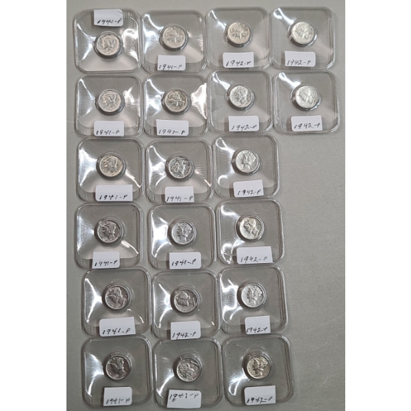 Years 1941, 1942 90% Silver Mercury Dimes - BU Condition - Face Value: $2.00