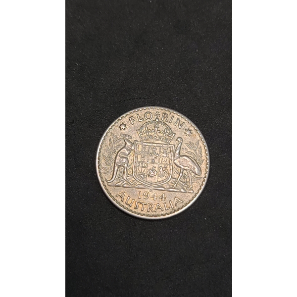 1944 Australian King George VI 0.925 Silver Florin - ASW: 0.3364oz