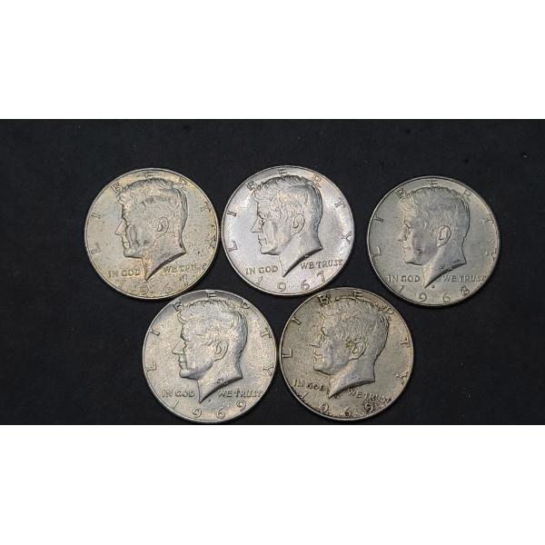 Assorted Years 40% Kennedy Half Dollars - Face Value: $2.50