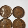 Image 3 : Four U.S. Cents: 1954 & 1928 Wheat / 1891 & 1907 Indian 