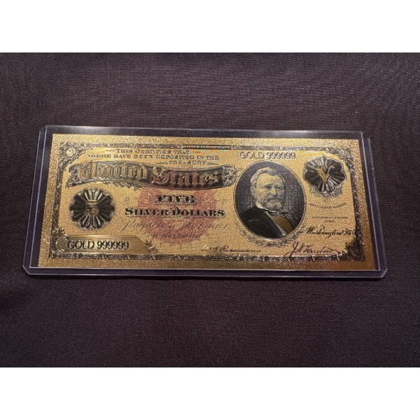 Ulysses S. Grant 18th U.S. President $5.00 .999999 Gold Note - Incredible Restrike Note
