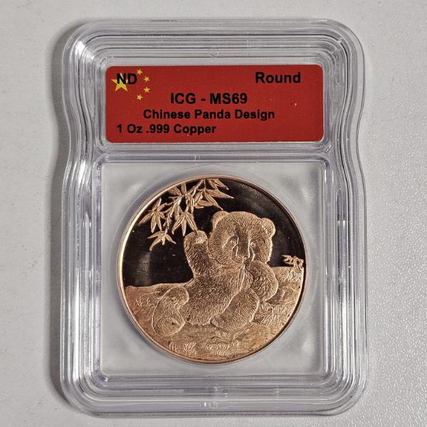 ICG MS69 Chinese Panda Design 1 Oz .999 Copper Round