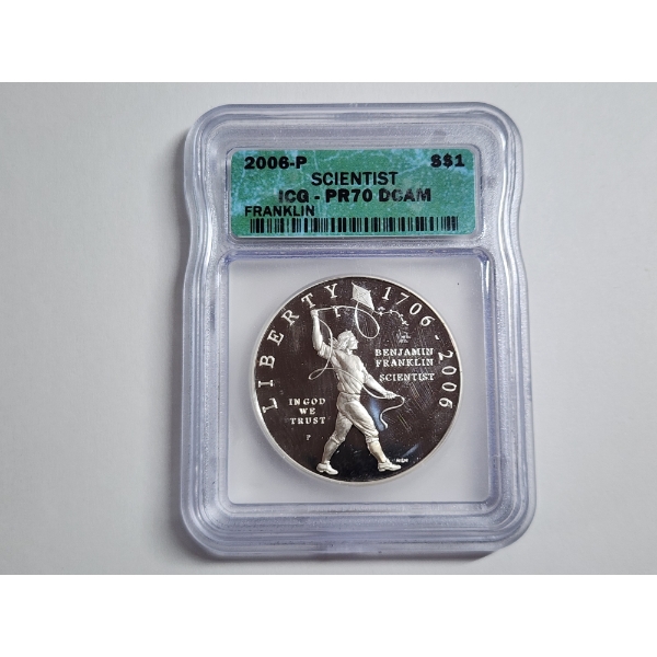 2006-P Franklin Commemorative Silver Dollar "Scientist" PR 70 DCAM