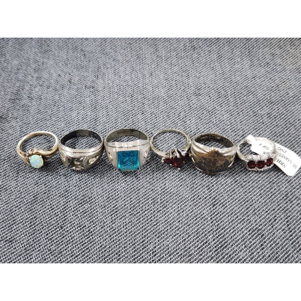 Six Assorted Sterling Silver Rings Ft. Lovely Stones & A BEAUTIFUL OPAL ~ Weighing 42.5 Grams Total
