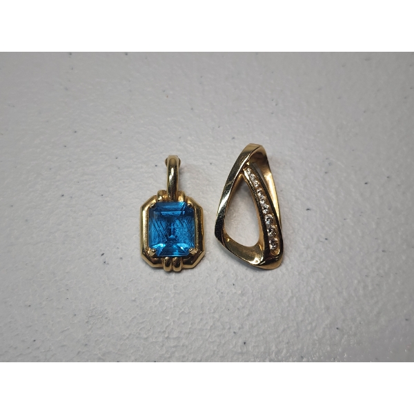 2 - Gorgeous 14K Yellow Gold Pendants One with Large Blue Gemstone, One with Diamonds - TW: 11.0g
