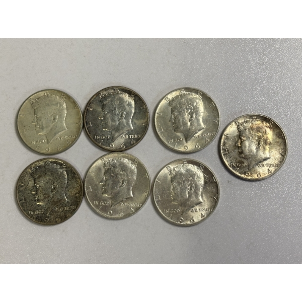90% Silver - 1964 Kennedy Half Dollars - FV $3.50 - ASW: 0.3617oz