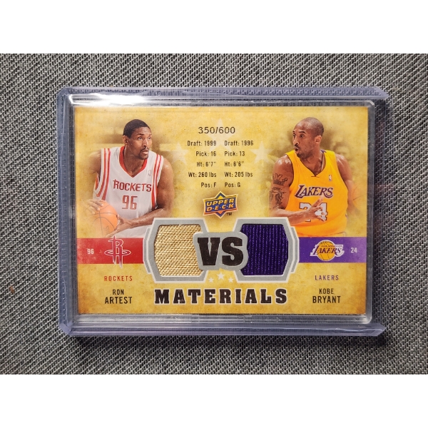 2009-10 Upper Deck Basketball Trading Card VS-BA - Ron Artest & Kobe Bryant Dual Patch Trading Card 