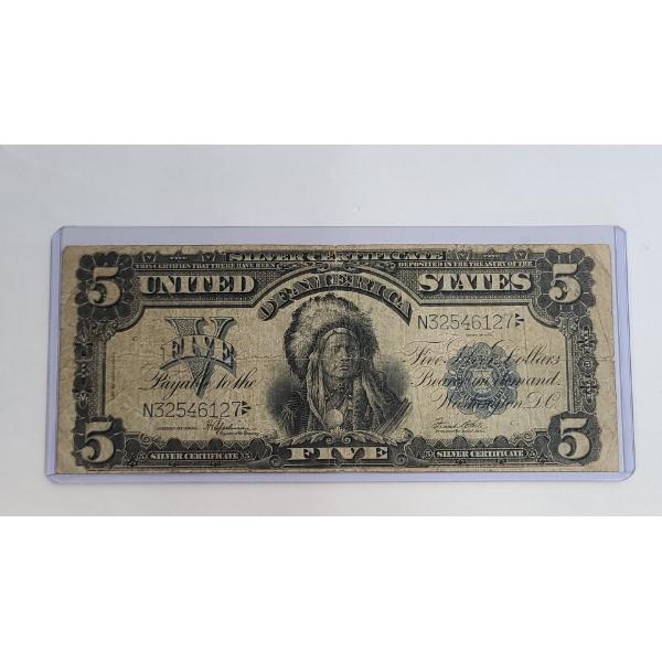 US Series 1899 $5 Indian Chief Silver Certificate Large Size Note With Speelman And White Signatures
