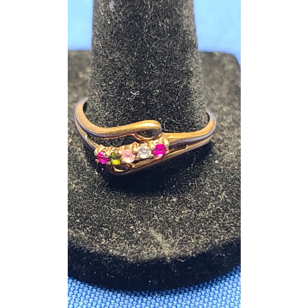 10K Gold Ring With Multi-Colored Stones - Size 10.5 - Weight:1.9g