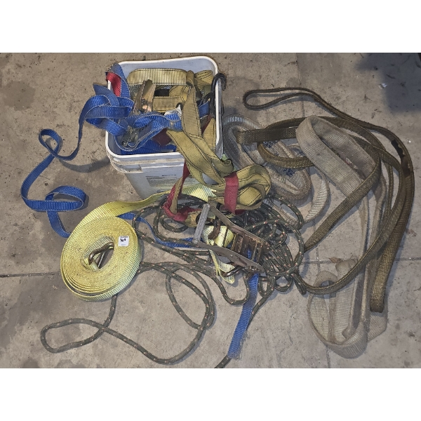 Large Assortment of Rachet Straps, Rope and More
