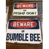 Image 2 : 6 Tin Signs - 1 is 10x14 & the rest 9x12 - Beware of Ostrich - Donkey - Bumble Bee - Pygmy Goat 