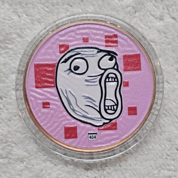 Icon Mint Error 404 Rage Meme Face Colorized 99.9% .999 Fine Copper Round In Capsule - 1 oz AVDP