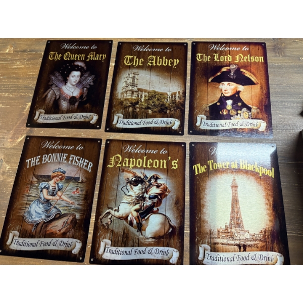 6 Tin 12''x9'' Decorative Welcome Signs - The Queen Mary - The Bonnie Fisher & More