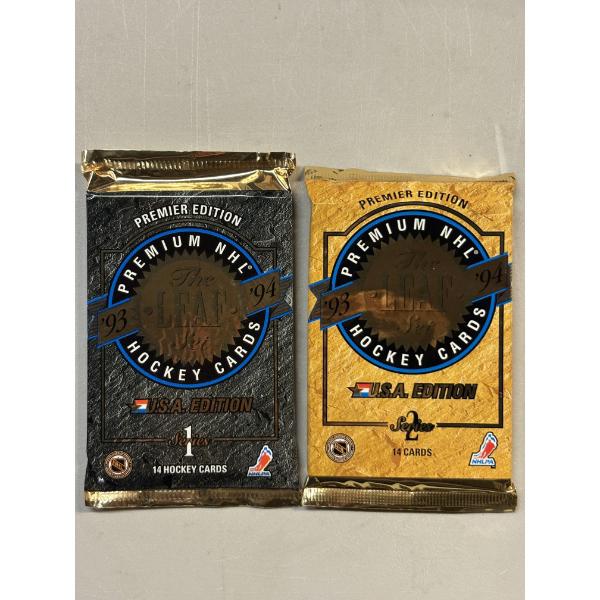 Two - 1993-94 Leaf Premium NHL Hockey Cards Wax Packs - Series 1 & 2 Sealed & Mint