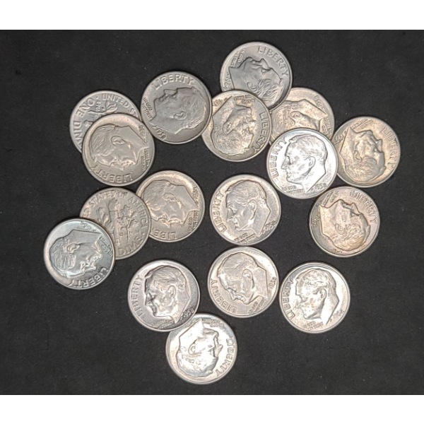 Assorted Years/Mint Marks 90% Silver Roosevelt Dimes - Face Value: $ 2.20