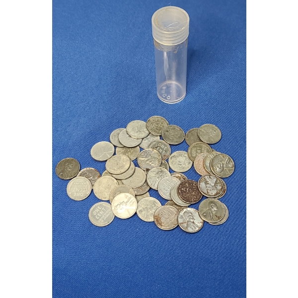 Tube Of 1943 Steel Wheat Pennies - Face Value: $0.45