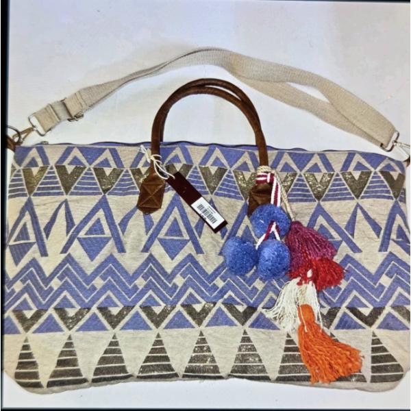 Nadia B Brand New 21''x7''x10'' Zip Top Closure Weekender Tote Bag With Pom Pom Embellishments & Car