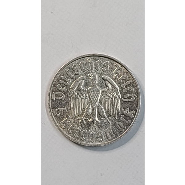 1933-G German Third Reich 90% Silver 5 Reichsmark Coin - ASW: 0.4016oz
