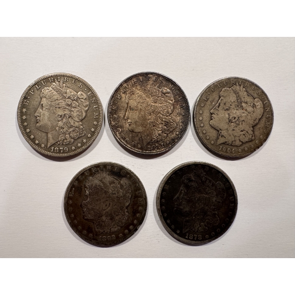 5 Incredible United States Silver Dollars - 90% Silver - Includes 1879-S Silver Dollar