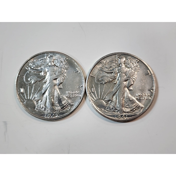 Two Walking Liberty 90% Silver Half Dollars: 1947 & 1941-S FV: $1.00