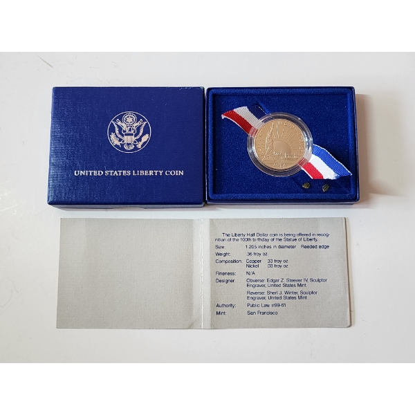 United States 1986 Liberty Half Dollar Coin with Box and Certificate of Authenticity 
