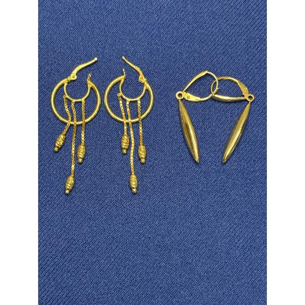 14K Gold Earrings, 2 Pairs of Hoop/Dangle, Total Weight 5.3g