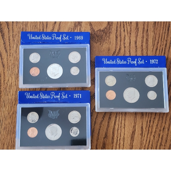 3 - United States Proof Sets: 1969, 1971, 1972 