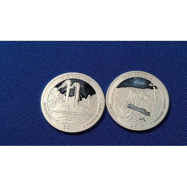 2011-S Vicksburg Mississippi & 2014-S Shenandoah Virginia 90% Silver Washington Head Quarters