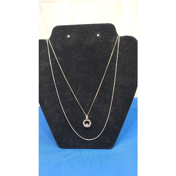 Sterling Silver Necklace With Sterling Heart In Hands Pendant & Sterling Necklace Chain TW: 7.0 G