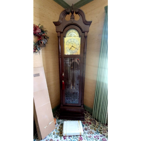 NEVER USED Or Assembled Displayed Only - Mahogany RIDGEWAY "LIBERTY" Grandfather Clock Read Descripn