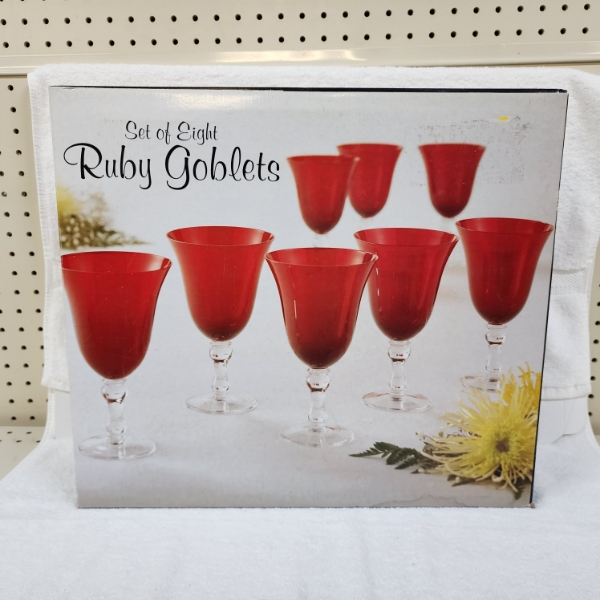 NEW IN BOX Set of Eight RUBY RED Goblets ~ Each 14 Oz Glasses