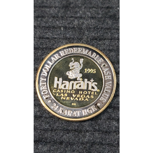 1995 Harrah's Casino Las Vegas $40 .999 Fine Silver Casino Token