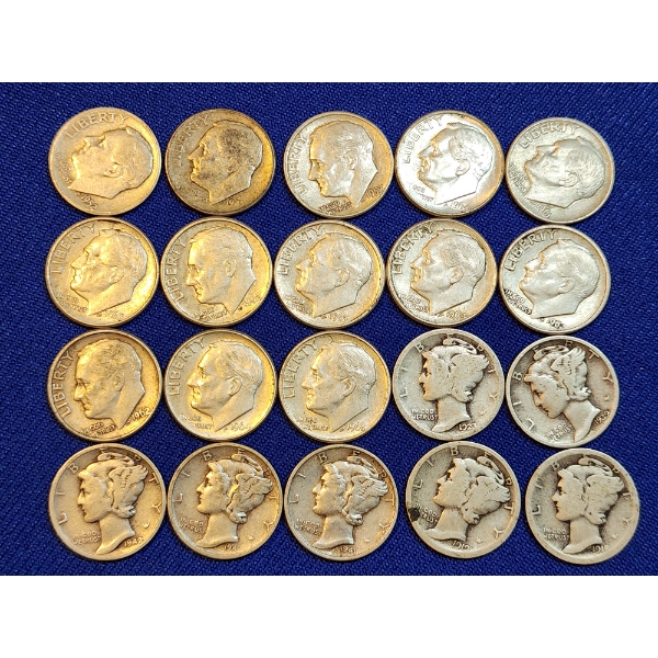 Assorted 90% Silver Roosevelt and Mercury Dimes - Face Value $2.00