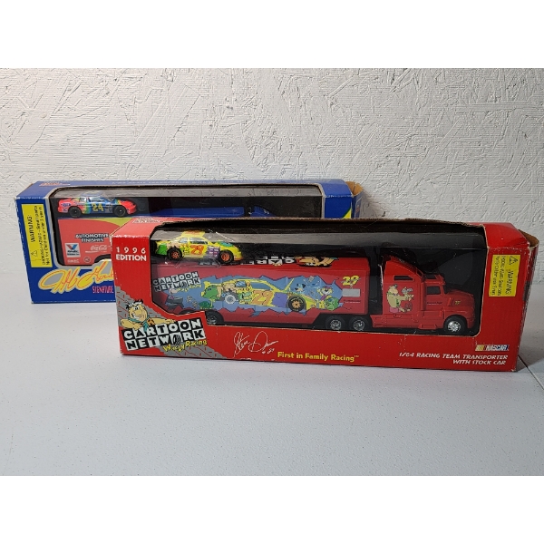 (2) Nascar Trucks: 1/64 Racing Team Transporter with Stock Car #24 & #29