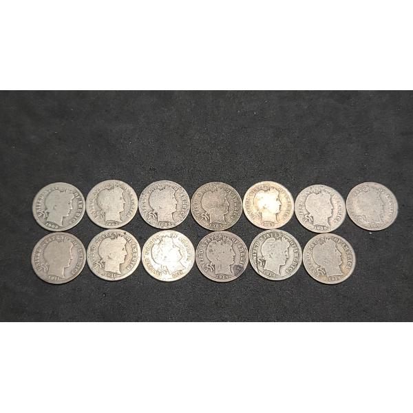 Assorted Years/Mint Marks 90% Silver Barber Dimes - Face Value: $1.30