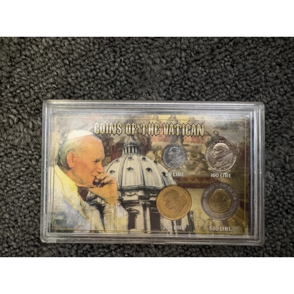 Set of Four Vatican City Coins featuring Pope John Paul II and The Dome of St. Peter's Basilica
