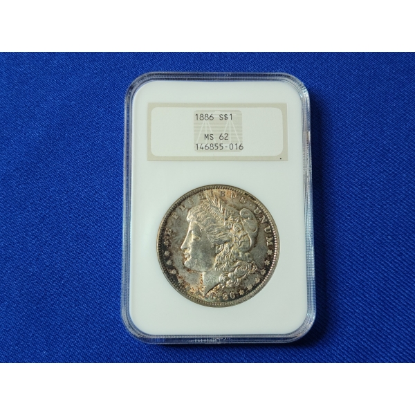 Beautifully Toned 1886 Morgan Silver Dollar NGC MS 62