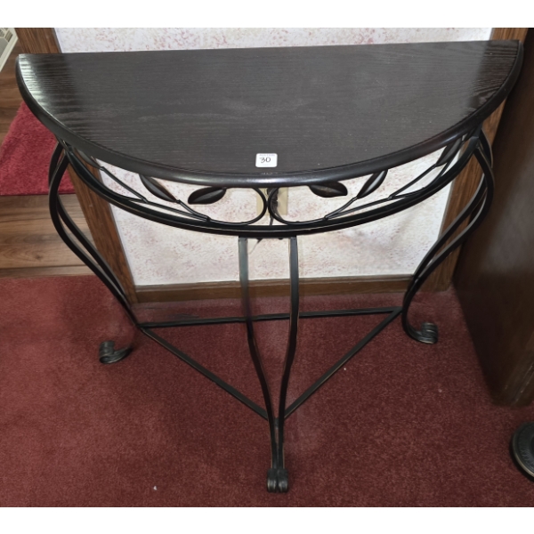 Half Circle Console Table with Metal Base with Leaf Motif31W x 15D x 30H