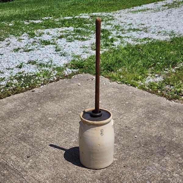 Vintage 3 Gallon Stoneware Butter Churner Crock ~ Stands About 14 Inches Tall ~ Stick Not Original