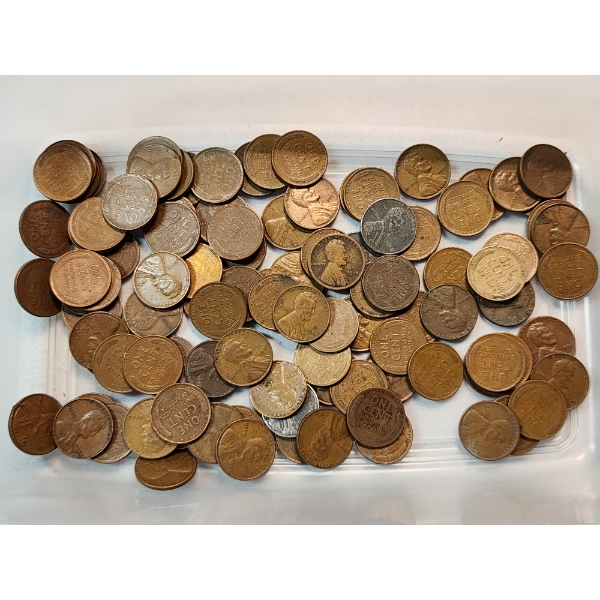 Lot of Assorted Years U.S. Lincoln Pennies - Mainly Wheat Pennies - Face Value ~ $1.02