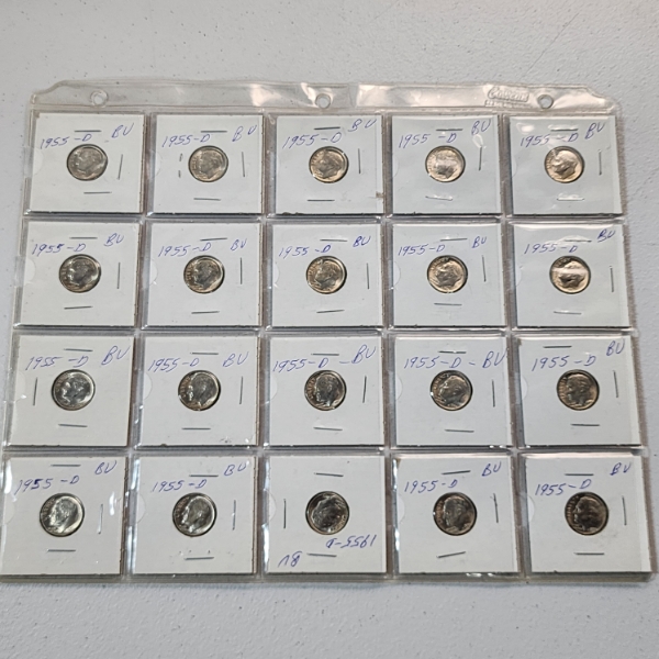 $2.00 Face Value of 1955-D BU 90% Silver Roosevelt Dimes