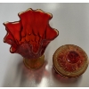 Image 2 : Fabulous Condition Mid Century Vintage Amberina Art Glass Stunning Footed Candy Dish & Handkerchief 