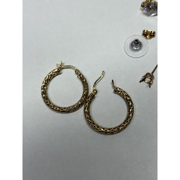 14K Earrings - Gold Braided Hoop Earrings & Studs - One Stud missing diamond - 3.9 Grams