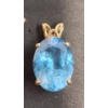 Image 3 : 14K Gold Oval-Cut Blue Topaz Pendant & 14K Gold Square-Cut Blue Topaz Earrings - Total Weight: 4.2g