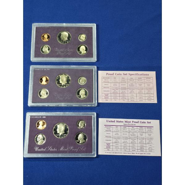 3 United States Mint Proof 5- Coin Sets: 1984- S, 1987- S 1990- S 