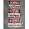 Image 1 : Three Brand New 12''x8'' Tin Decorative Beware Of Woodpecker, Lovebird & Kangaroo Design Signs 