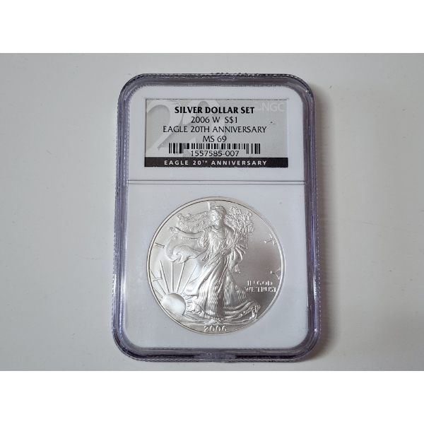 "Silver Dollar Set" NGC MS69 20th Anniv. 2006-W American Eagle - 1 oz .999 Fine Silver