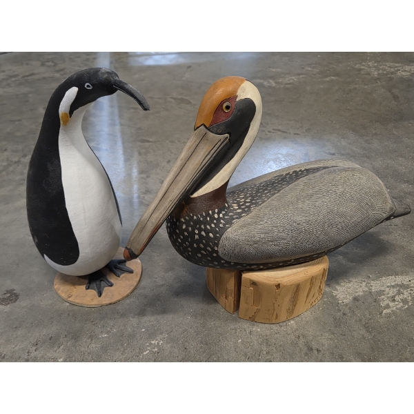 Gorgeous Hand Carved Pelican & Gourd Penguin 